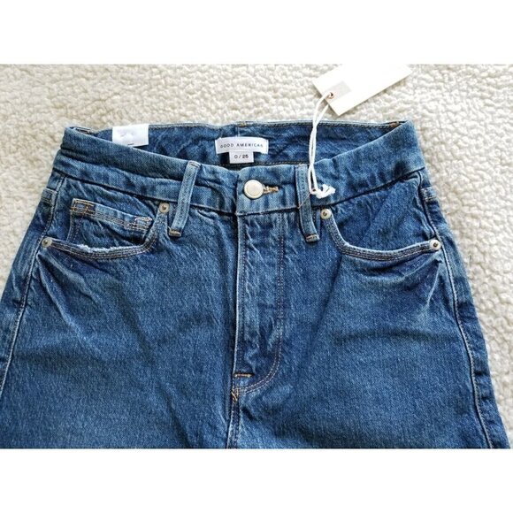 Good American Good Classic Skinnyish Fit Raw Hem Blue Hi-Rise Jeans Sz 0/25 - Picture 6 of 10
